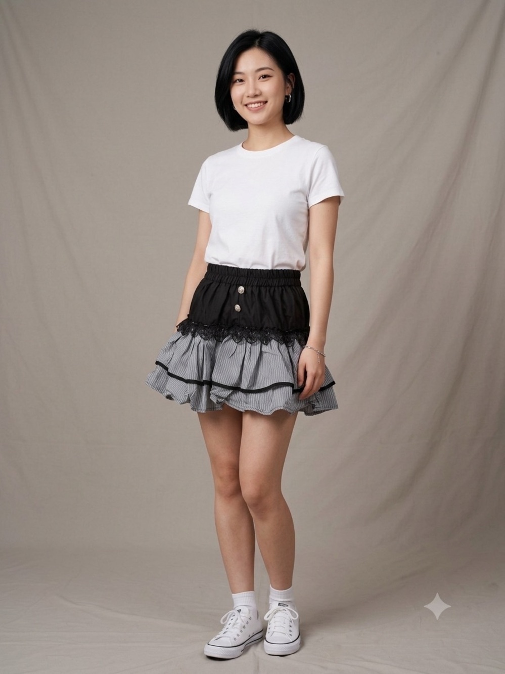 2219 - Black Lace Tiered Stripe Mini Skirt-Not included top